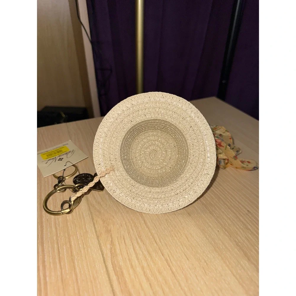 Patricia Nash Straw Hat Bag Charm Keychain Floral Scarf Antique Brass NWT